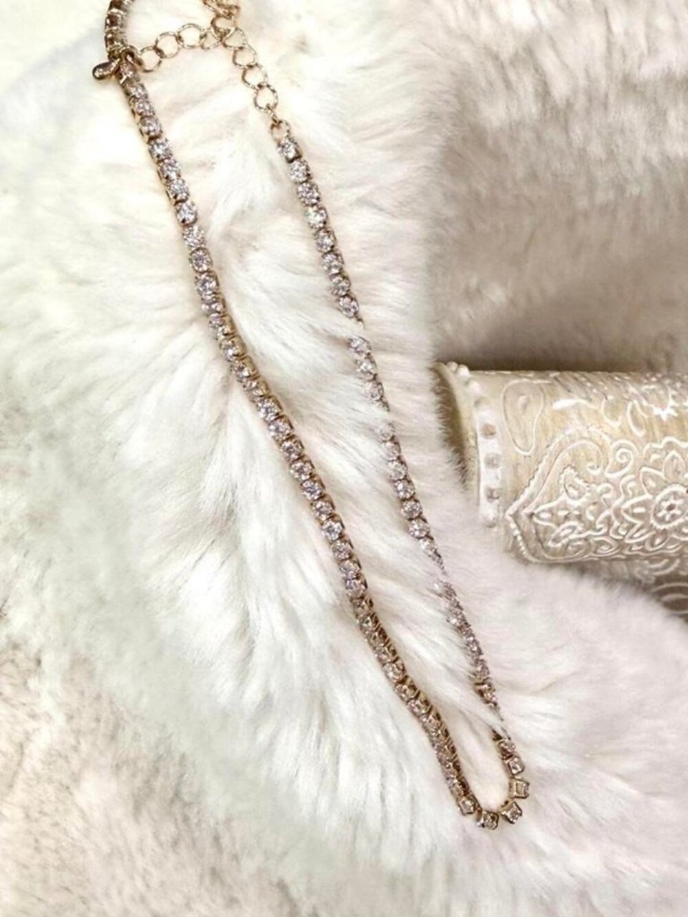 Gold Rhinestone Chain Necklace - Picture 2 of 3